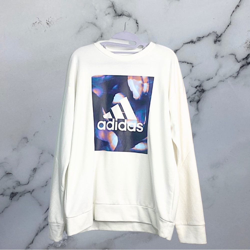 Adidas Zoe Saldana White Oversized Sweatshirt with Graphic